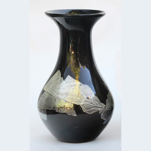 Click to view detail for DB-1019 Vase - Black Silver Leaf Jeannie Bottle $165